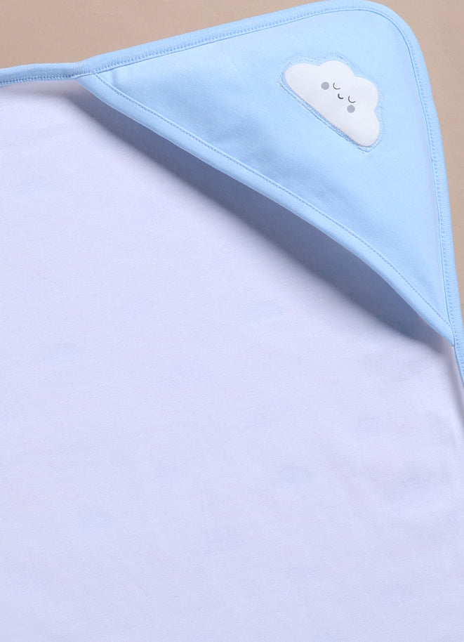 Le Pur Baby Hooded 2-Pack Soft Biocool Cotton Swaddle Blanket for Newborns – Blue Cloud Design (Set of 2) - LE PUR!